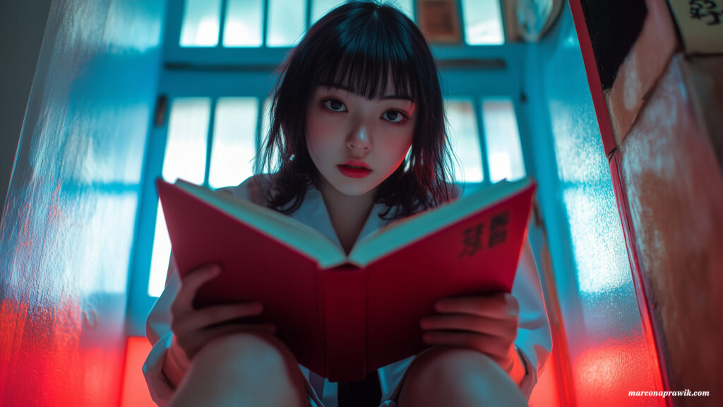Japanisches Schulmädchen beim Lesen Wallpaper