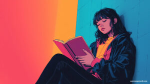 Lesendes Mädchen Illustration 4 Wallpaper